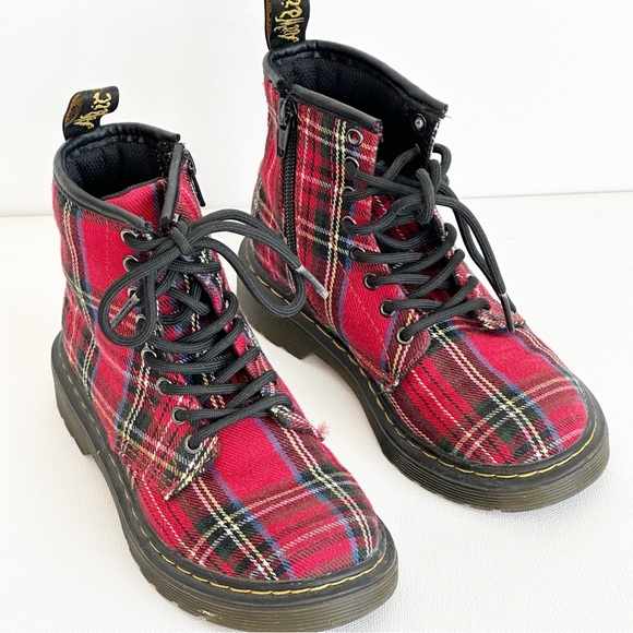 Dr. Martens Boots YOUTH 1460 Tartan  Red Plaid Kids Size 12 US - Picture 11 of 13